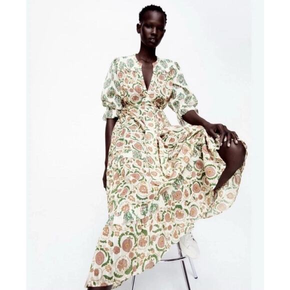 Zara Dresses & Skirts - Zara The Dominica Patchwork Floral Dress Women Size S Tiered Midi Ruffle Boho
